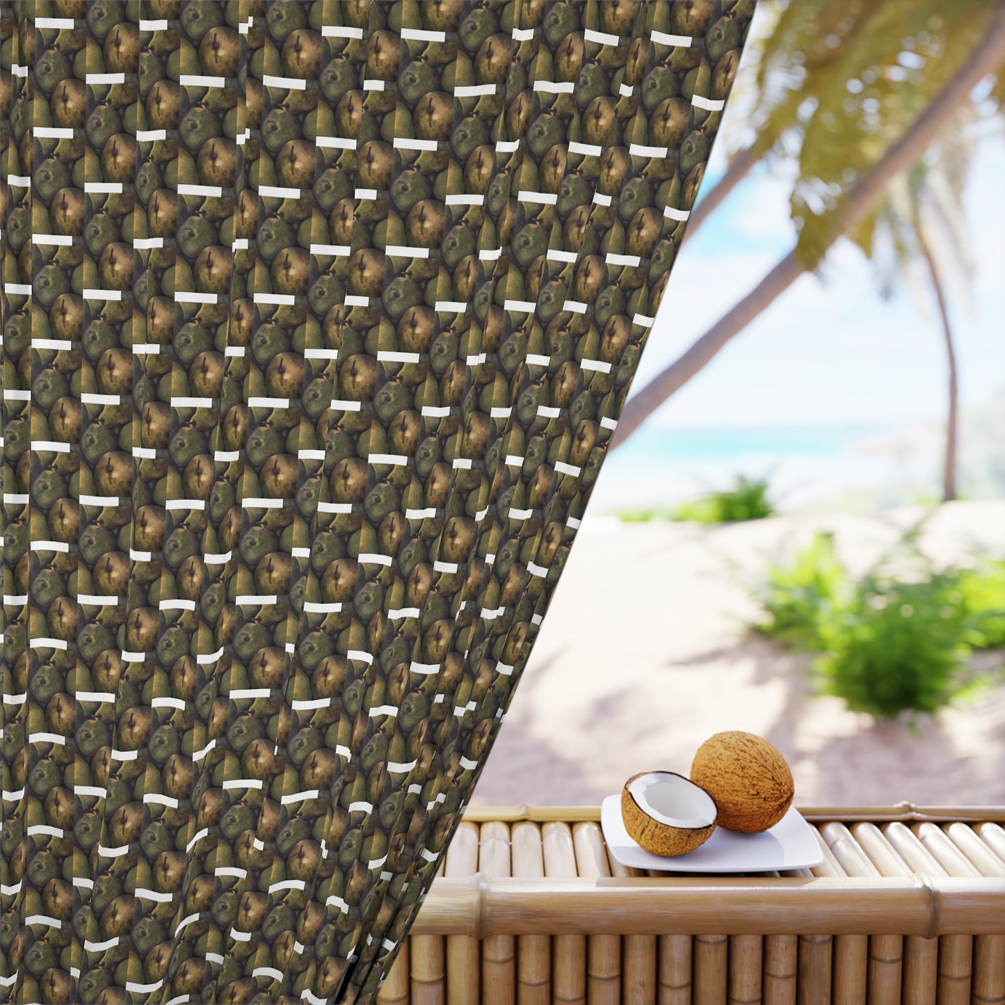 Window Curtains (1 Piece), (all over print grid), Pear Delight, FrediFreds Home Collection