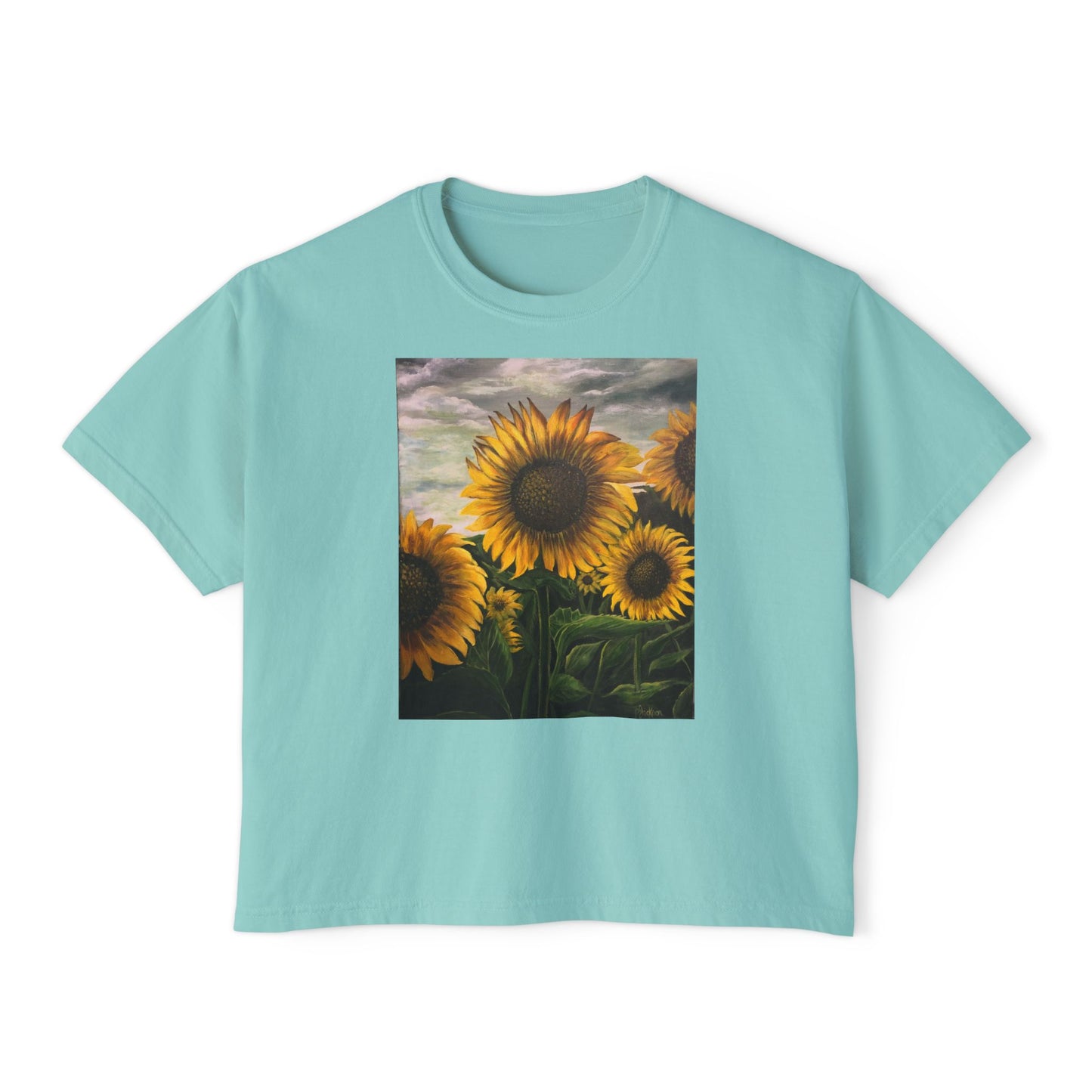 Women's Boxy Tee, Sunflowers, Fields, Nature, Pollinator, Artsy, FrediFred Home Collection