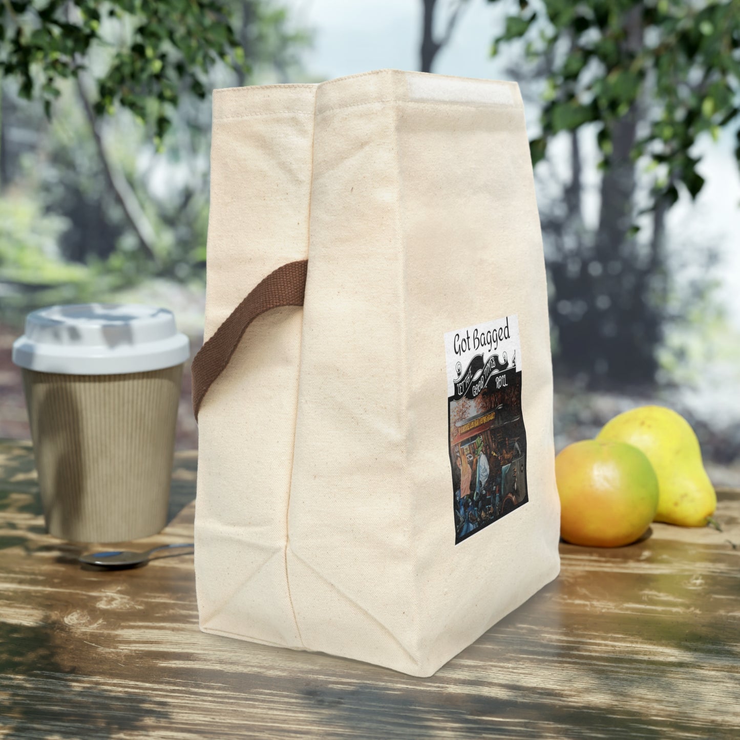 Canvas Lunch Bag With Strap With Printed Design "Let the Good Times Roll"