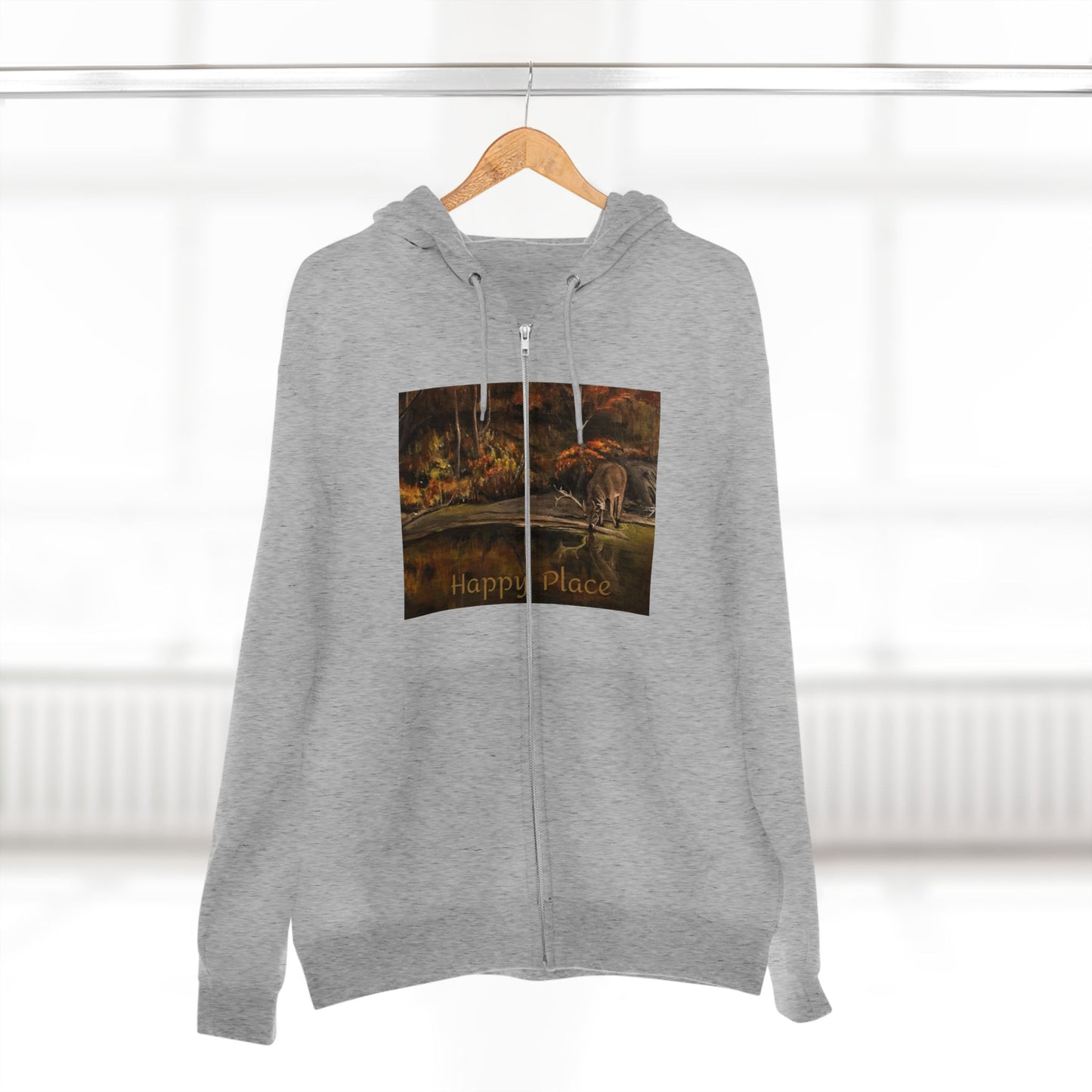 Unisex Zip Hoodie, Deer Haven Reflection
