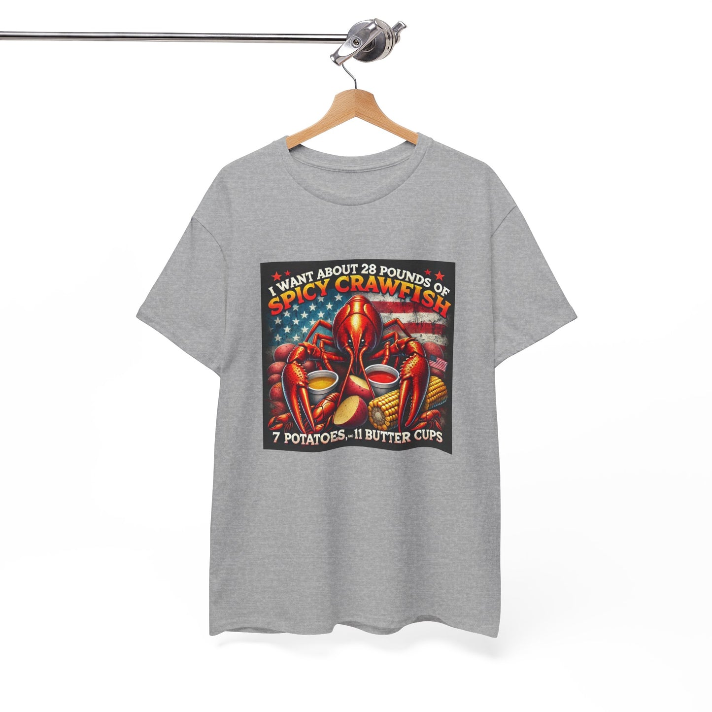 Unisex Heavy Cotton Tee, Old Glory and Crawfish, Crawfish Season and Life on the Bayou Collection