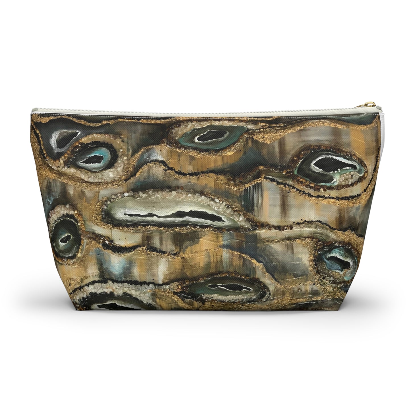 Accessory Pouch w T-bottom, Abstract Design, Earth Tones, Creek Bed, Life on the Bayou Collection