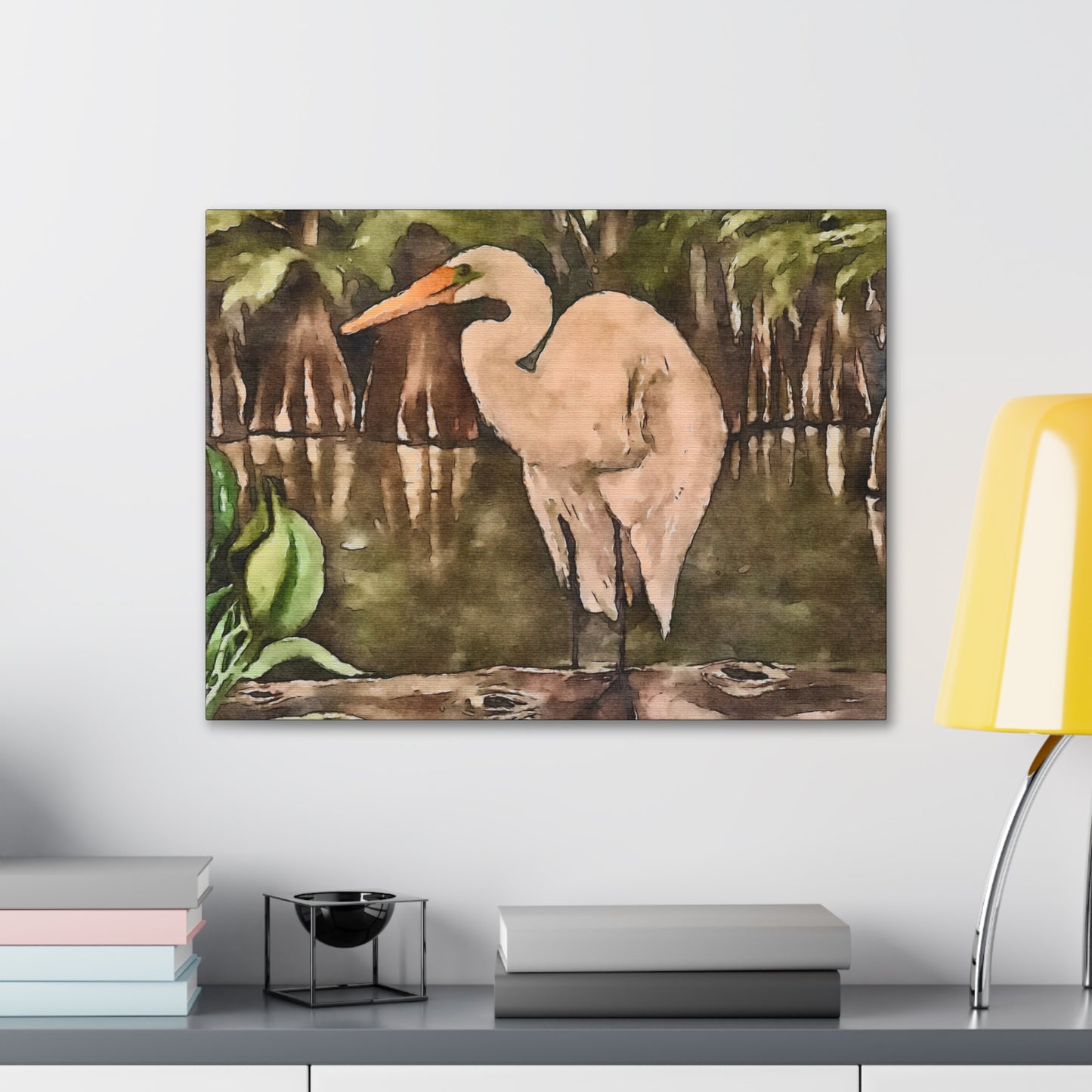 Canvas Gallery Wraps, Egret Perch Watercolor, Life on the Bayou Collection