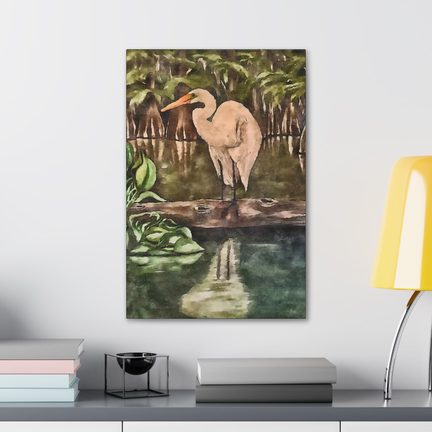 Canvas Gallery Wraps, Egret Perch Watercolor, Life on the Bayou Collection