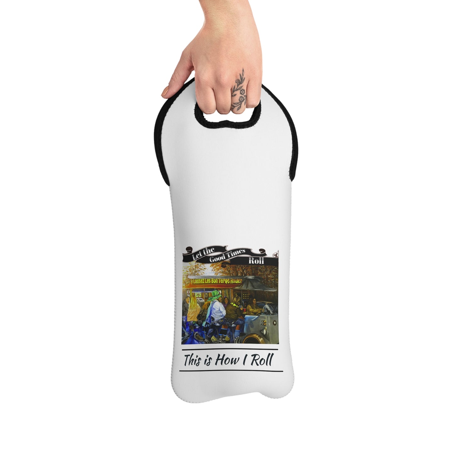 Wine Tote Bag With Printed Design "Let the Good Times Roll"
