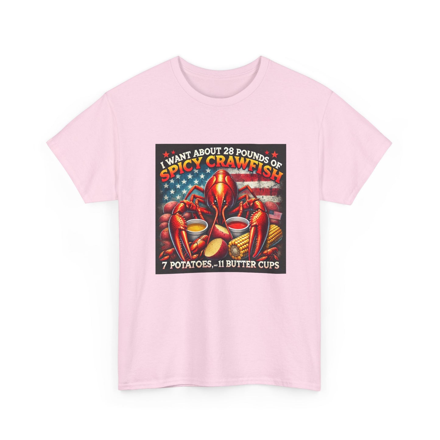 Unisex Heavy Cotton Tee, Old Glory and Crawfish, Crawfish Season and Life on the Bayou Collection
