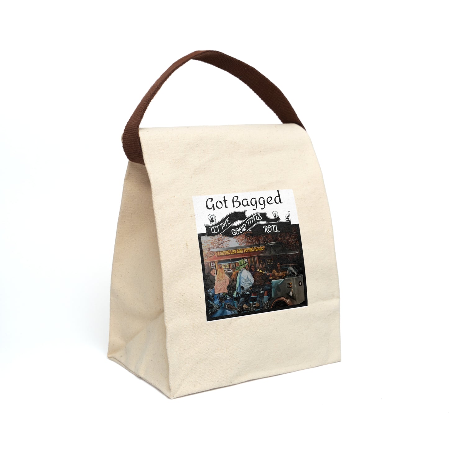 Canvas Lunch Bag With Strap With Printed Design "Let the Good Times Roll"