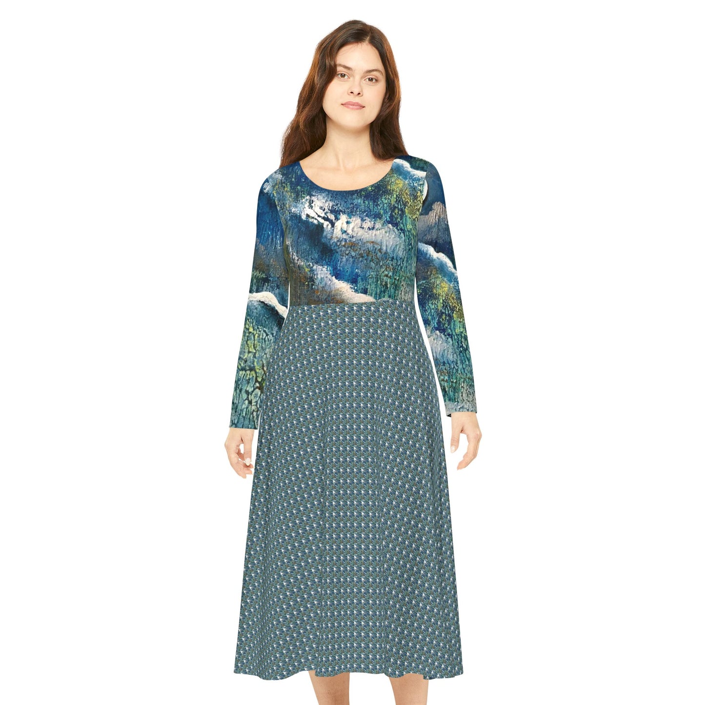 Women's Long Sleeve Modest Dress (AOP), Whimsical, Ocean Spray, FrediFreds Home Collection