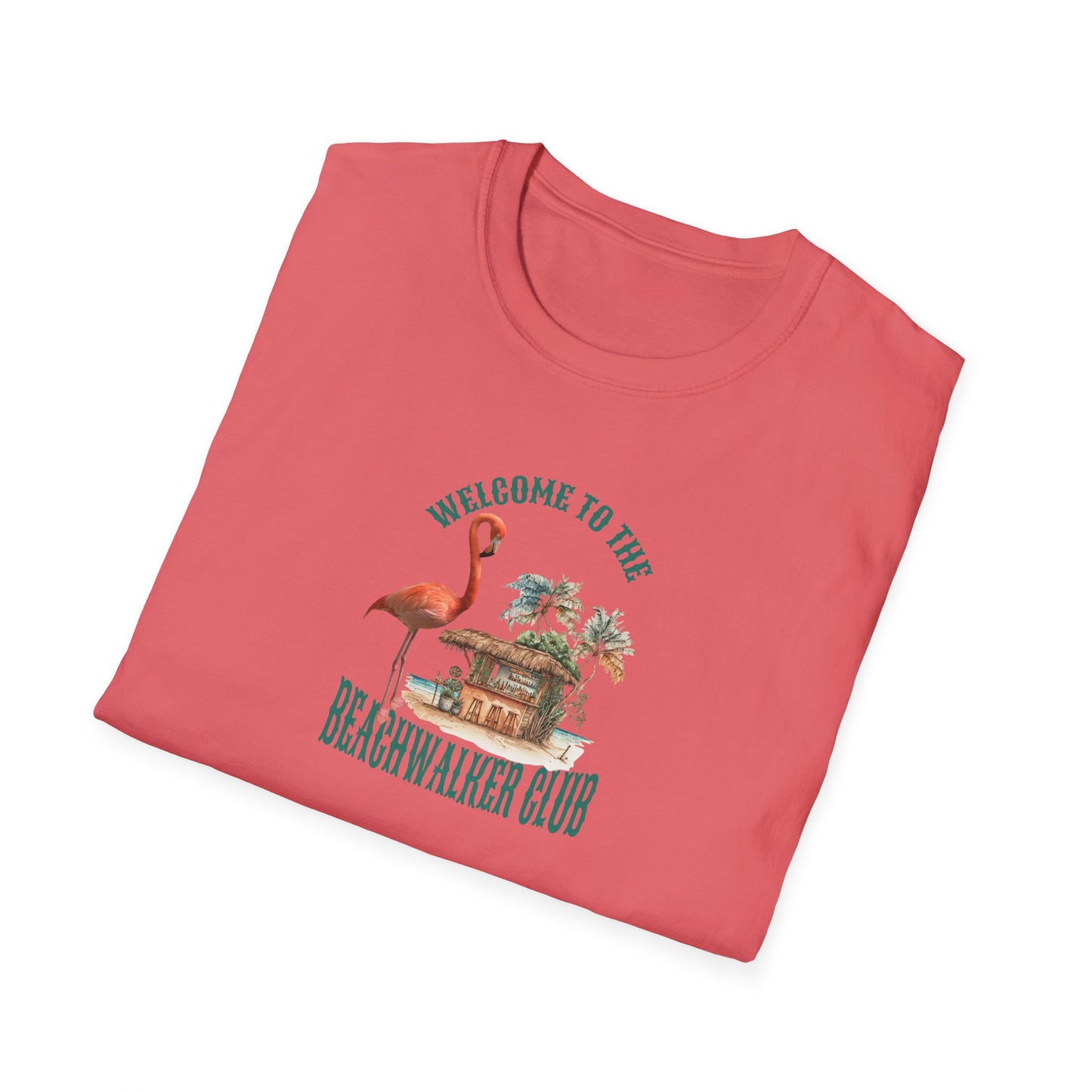 Flamingo Beachwalker Unisex Softstyle T-Shirt, Salt Life & Sunsets Design, Gift Idea, Souvenir, Stylish Tee, Beachwalker Club Collection