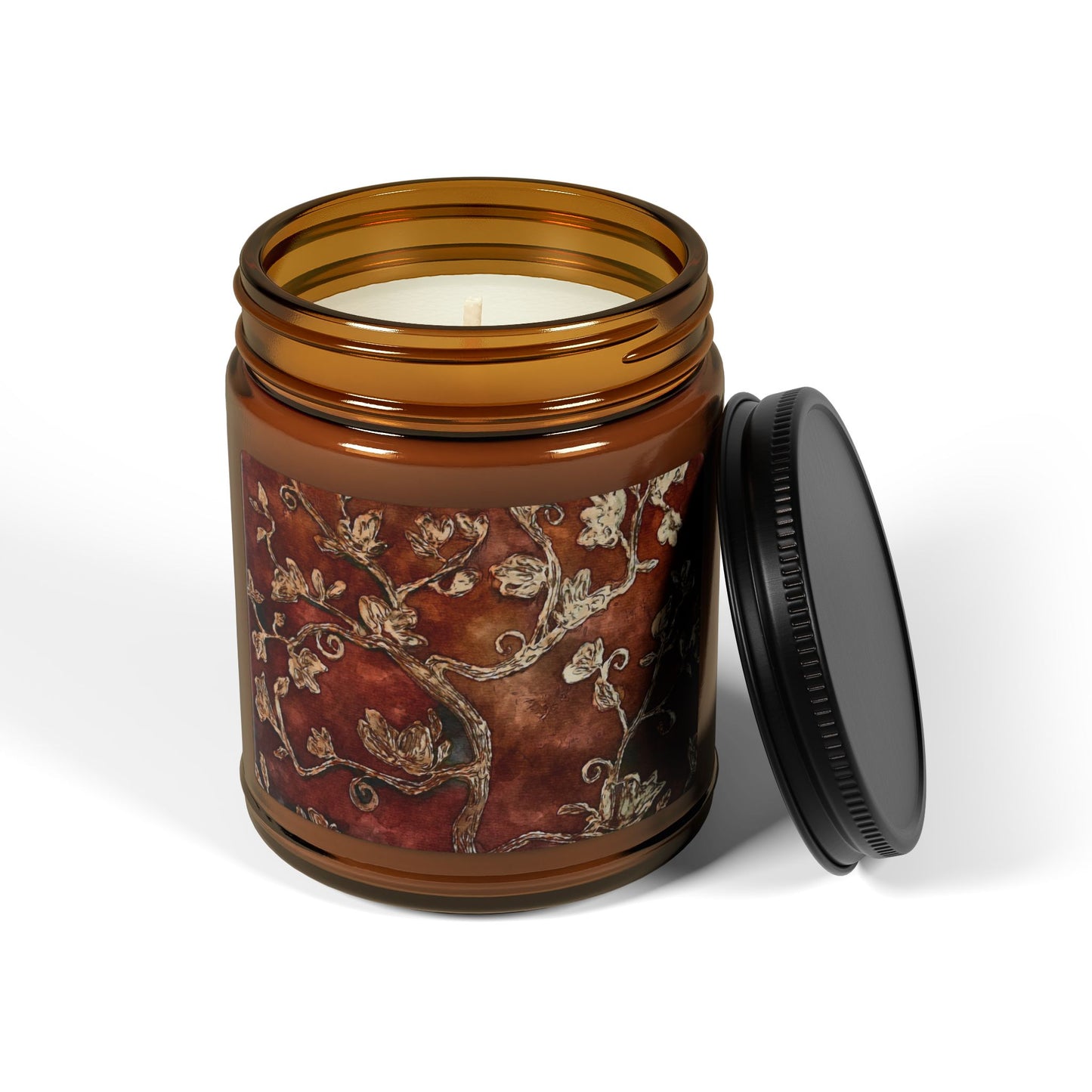 Scented Soy Candle (Multi-Size, Amber Jar), Tree of Life, Original Artwork, FrediFreds Home Collection