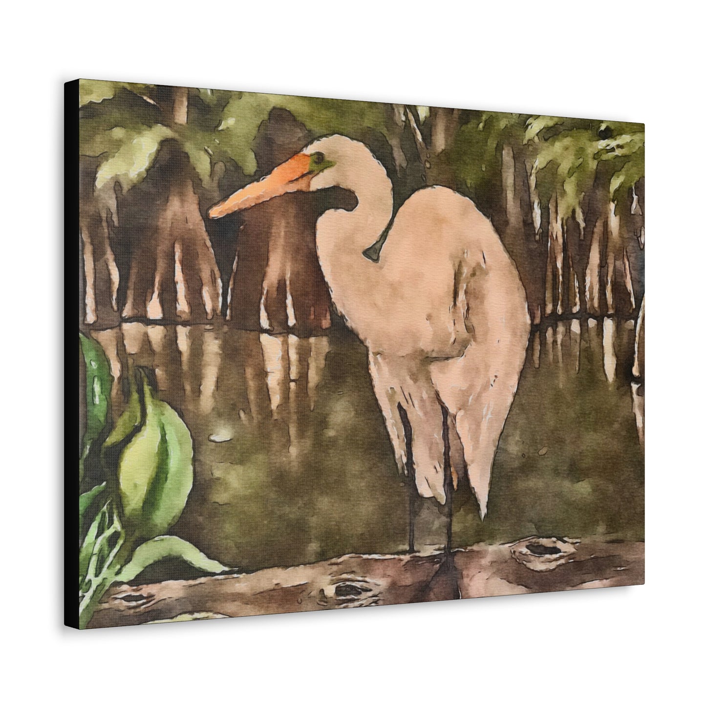 Canvas Gallery Wraps, Egret Perch Watercolor, Life on the Bayou Collection