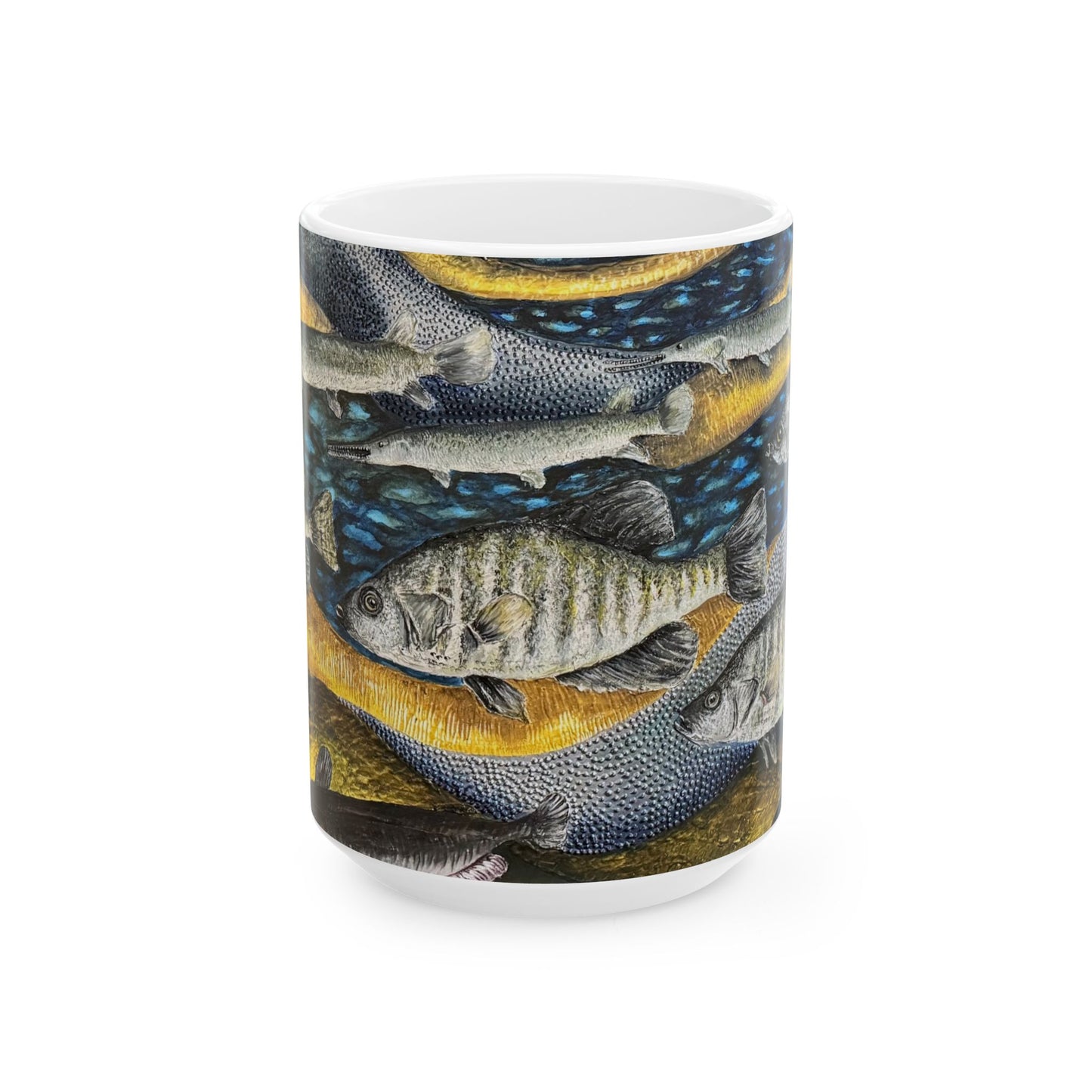 Ceramic Mug, (11oz, 15oz), Original Art, My Fishing Hole, FrediFreds Home Collection