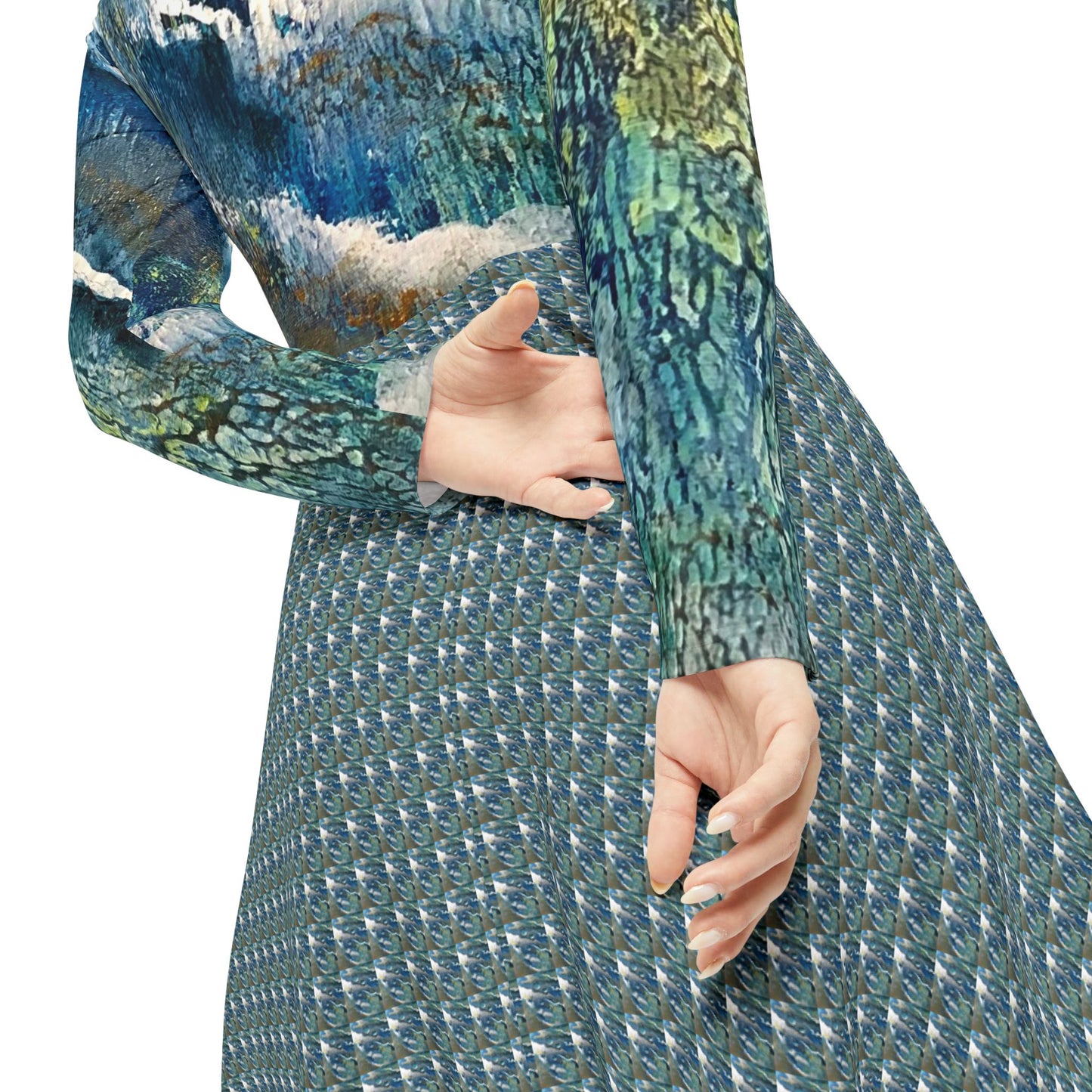 Women's Long Sleeve Modest Dress (AOP), Whimsical, Ocean Spray, FrediFreds Home Collection