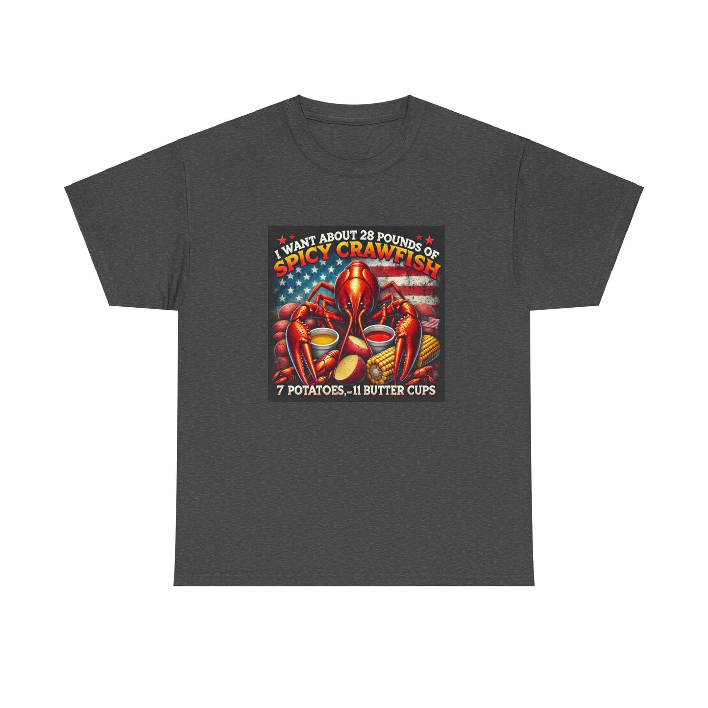Unisex Heavy Cotton Tee, Old Glory and Crawfish, Crawfish Season and Life on the Bayou Collection