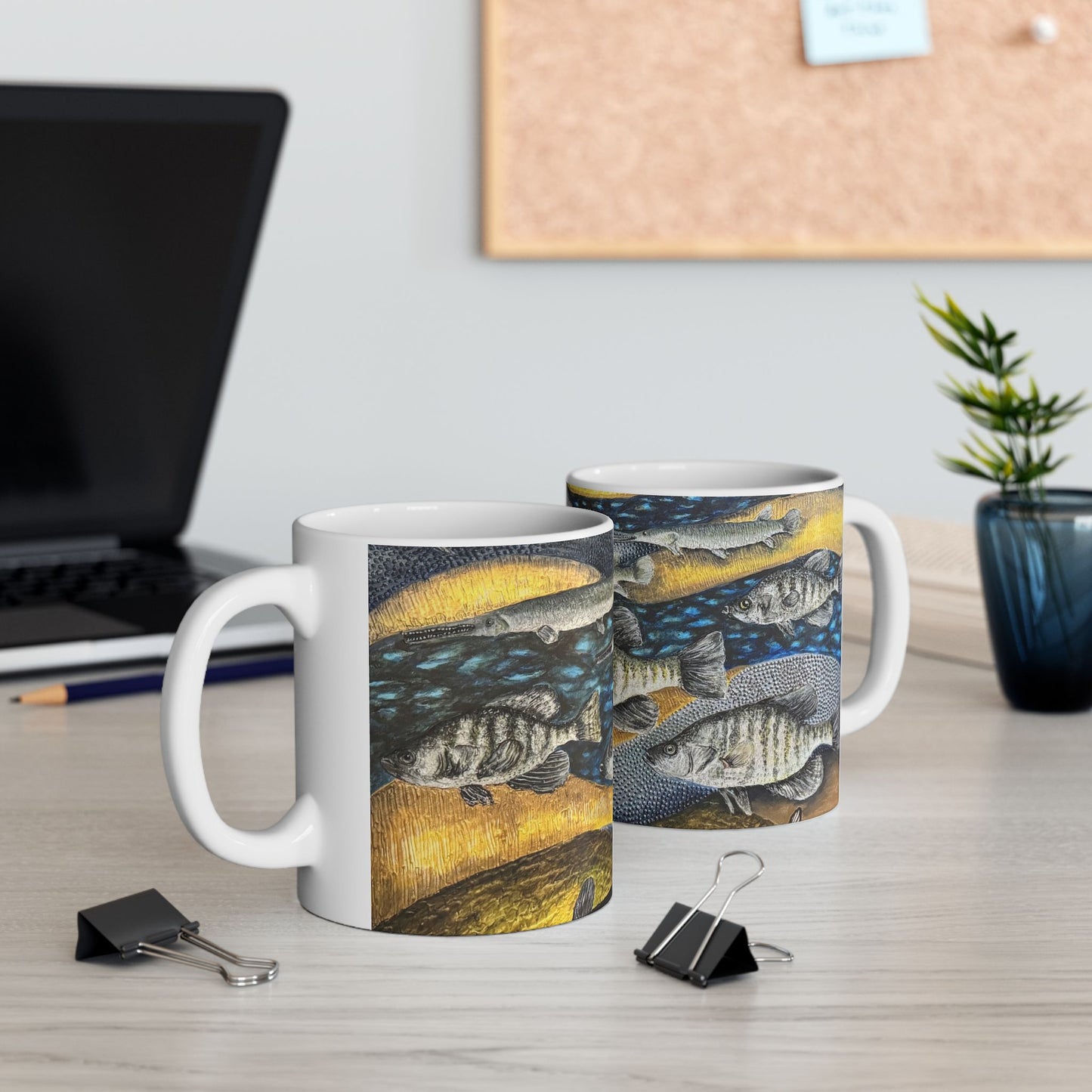 Ceramic Mug, (11oz, 15oz), Original Art, My Fishing Hole, FrediFreds Home Collection
