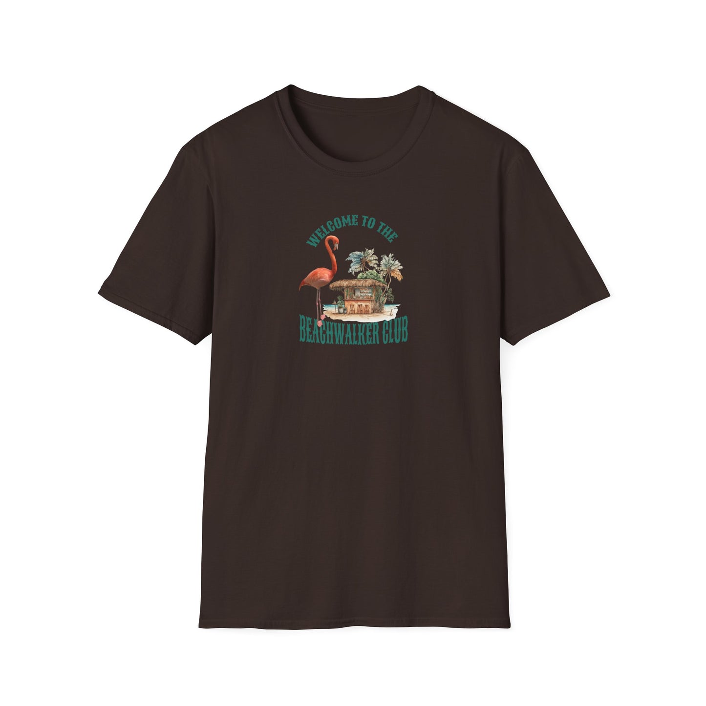 Flamingo Beachwalker Unisex Softstyle T-Shirt, Salt Life & Sunsets Design, Gift Idea, Souvenir, Stylish Tee, Beachwalker Club Collection