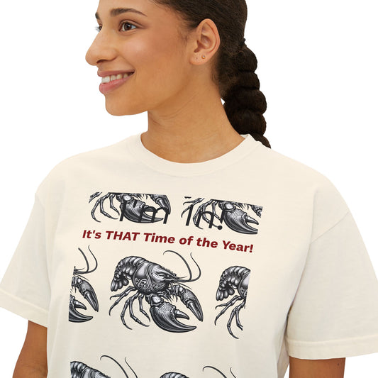 Women's Boxy Tee, It's That Time of The Year, Crawfish Season, Life on the Bayou Collection