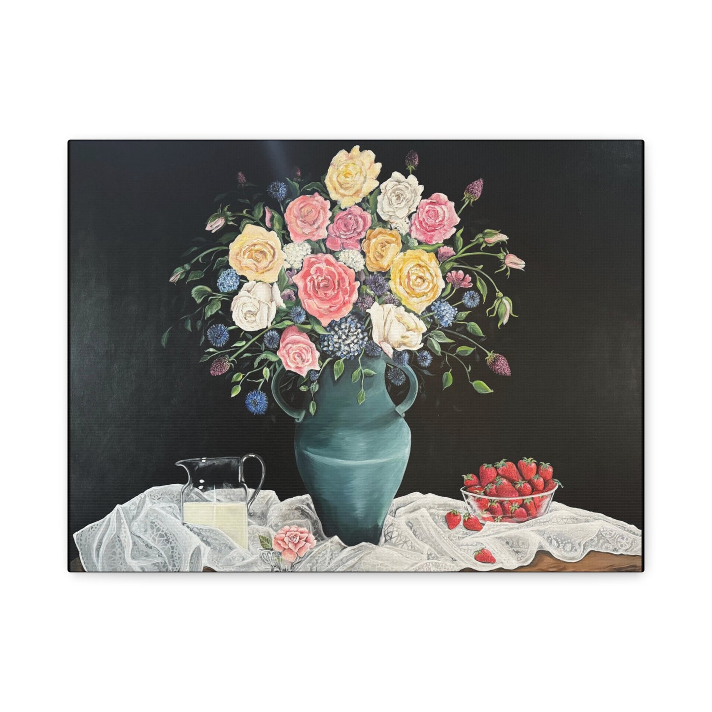 Matte Canvas, Stretched, 1.25", Strawberries and Lace, FrediFreds Home Collection