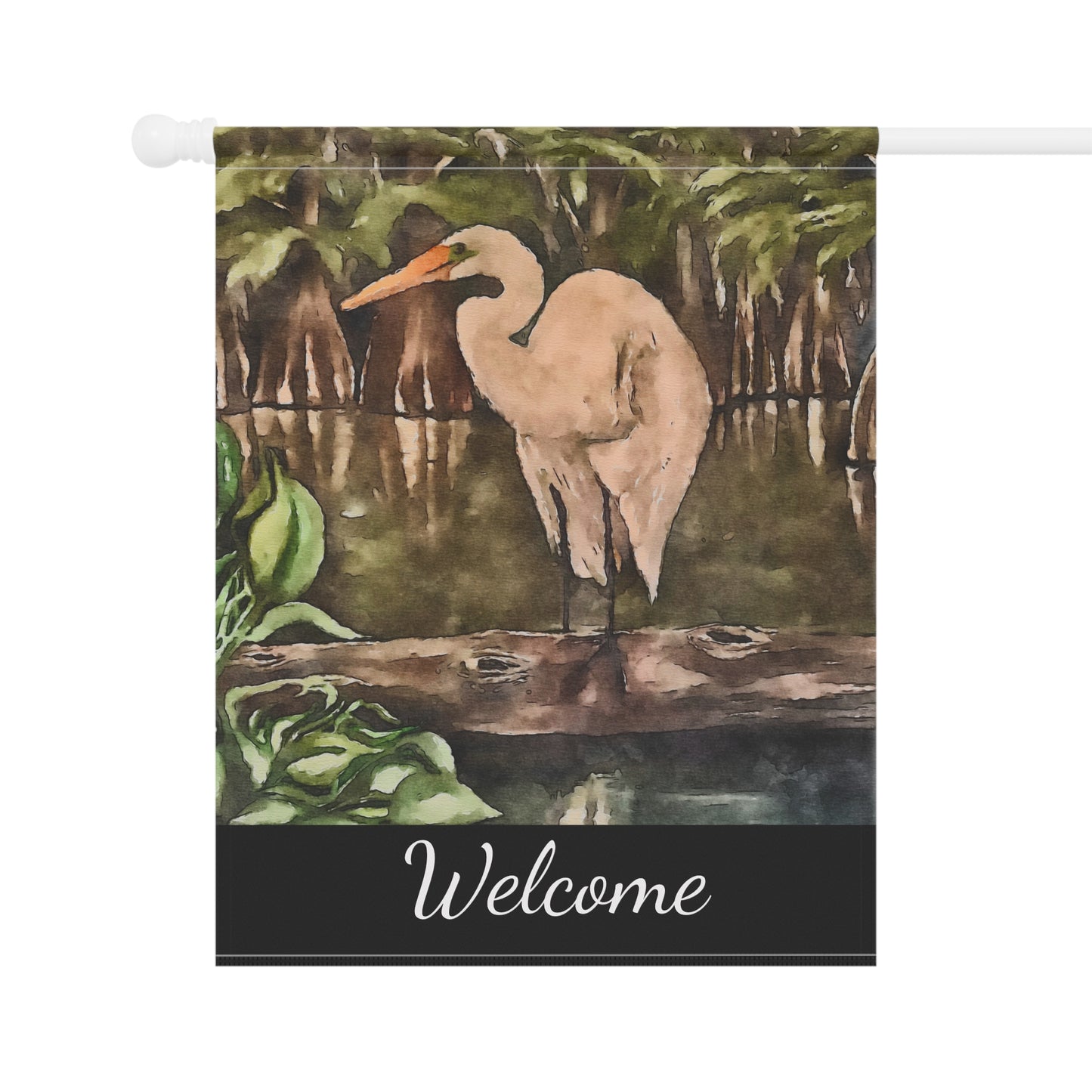 Garden & House Banner, Watercolor, Egret Perch, FrediFreds Home Collection