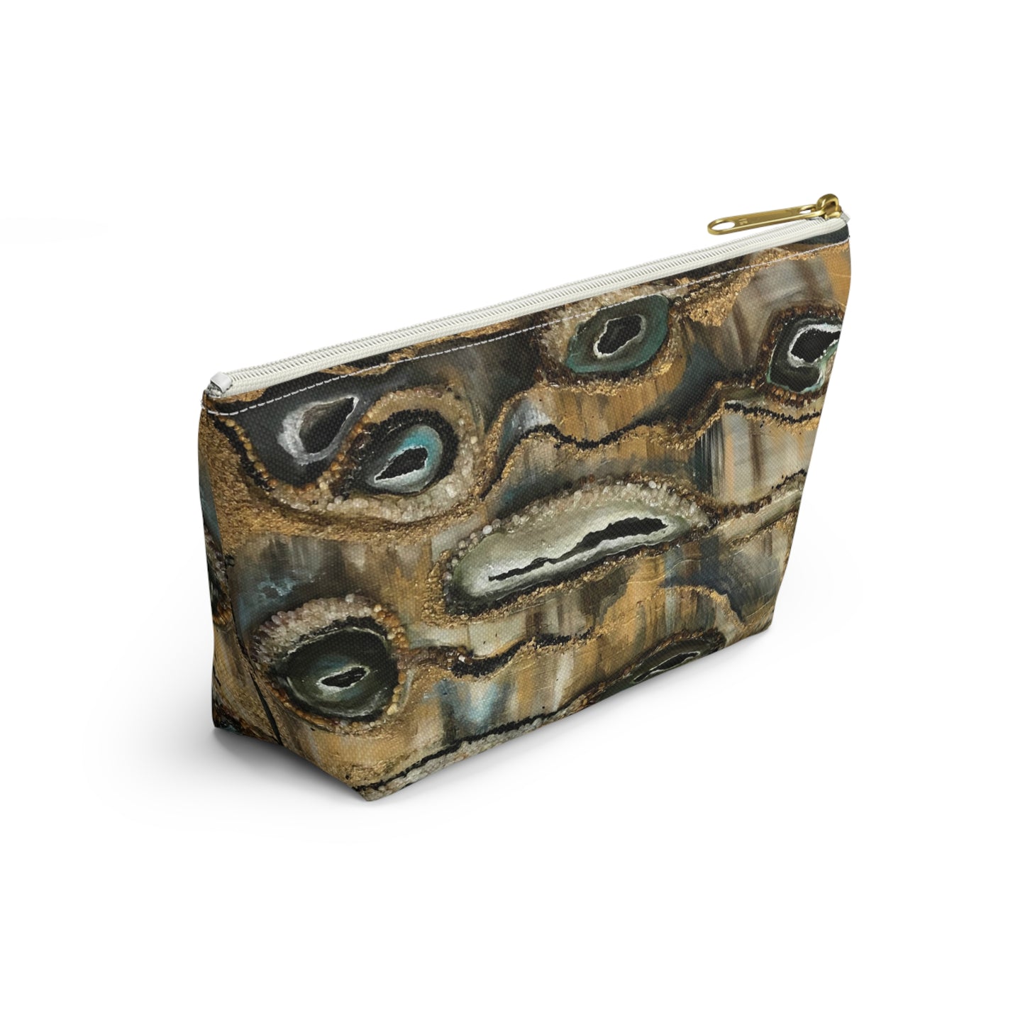 Accessory Pouch w T-bottom,  Abstract Design, Earth Tones, Creek Bed, Life on the Bayou Collection