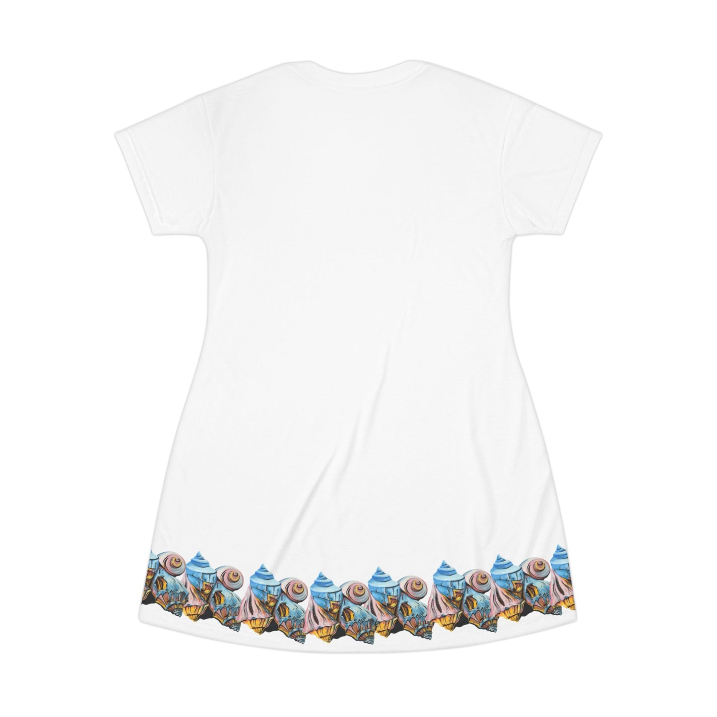 T-Shirt Dress (AOP), Artsy Beach Shells, Beachwalker Club Collection