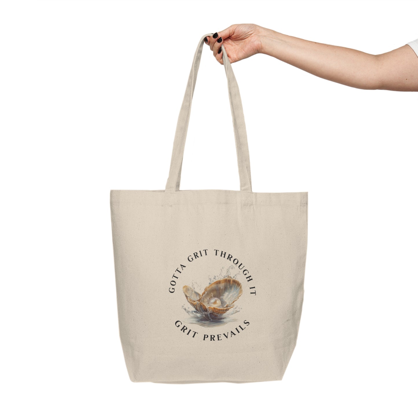 Canvas Shopping Tote With Printed Design "Grit Prevails"