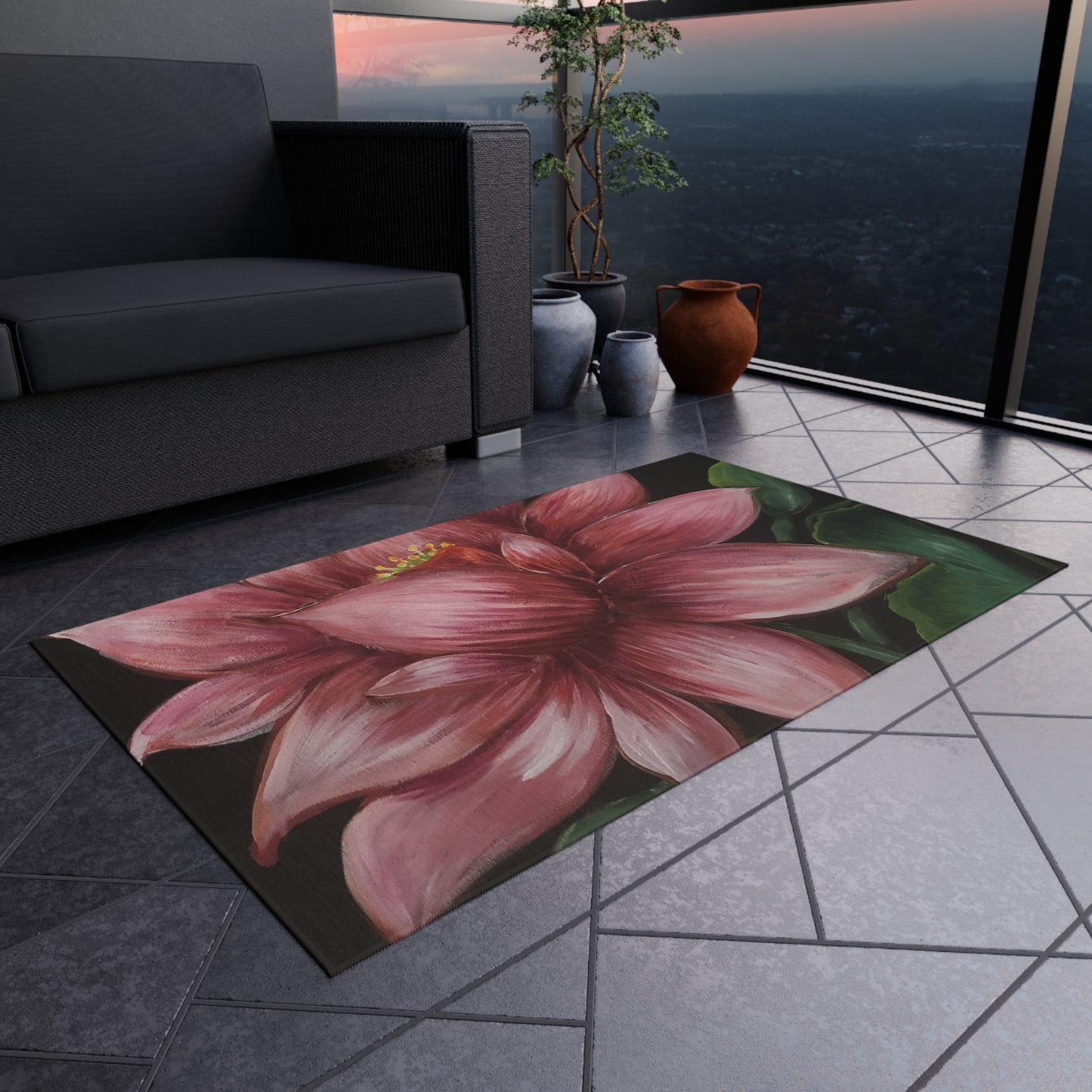 Outdoor Rug, Lotus Pink Midnight, Artsy, FrediFreds Home Collection