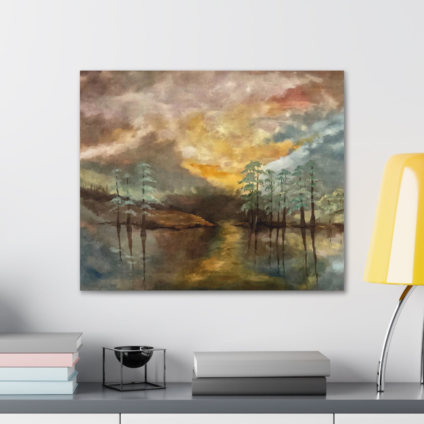 Canvas Gallery Wraps, Moon Lake Watercolor, FrediFreds Home Collection