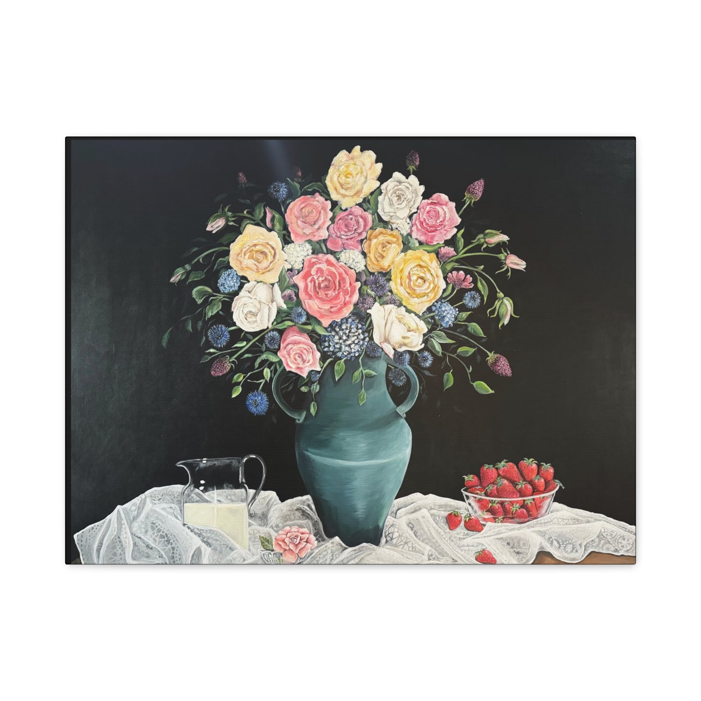 Matte Canvas, Stretched, 1.25", Strawberries and Lace, FrediFreds Home Collection