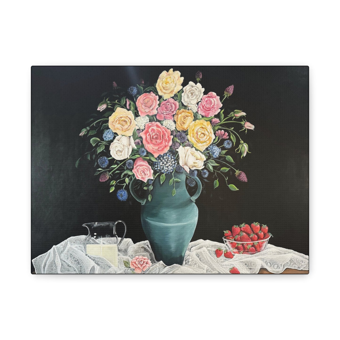 Matte Canvas, Stretched, 1.25", Strawberries and Lace, FrediFreds Home Collection