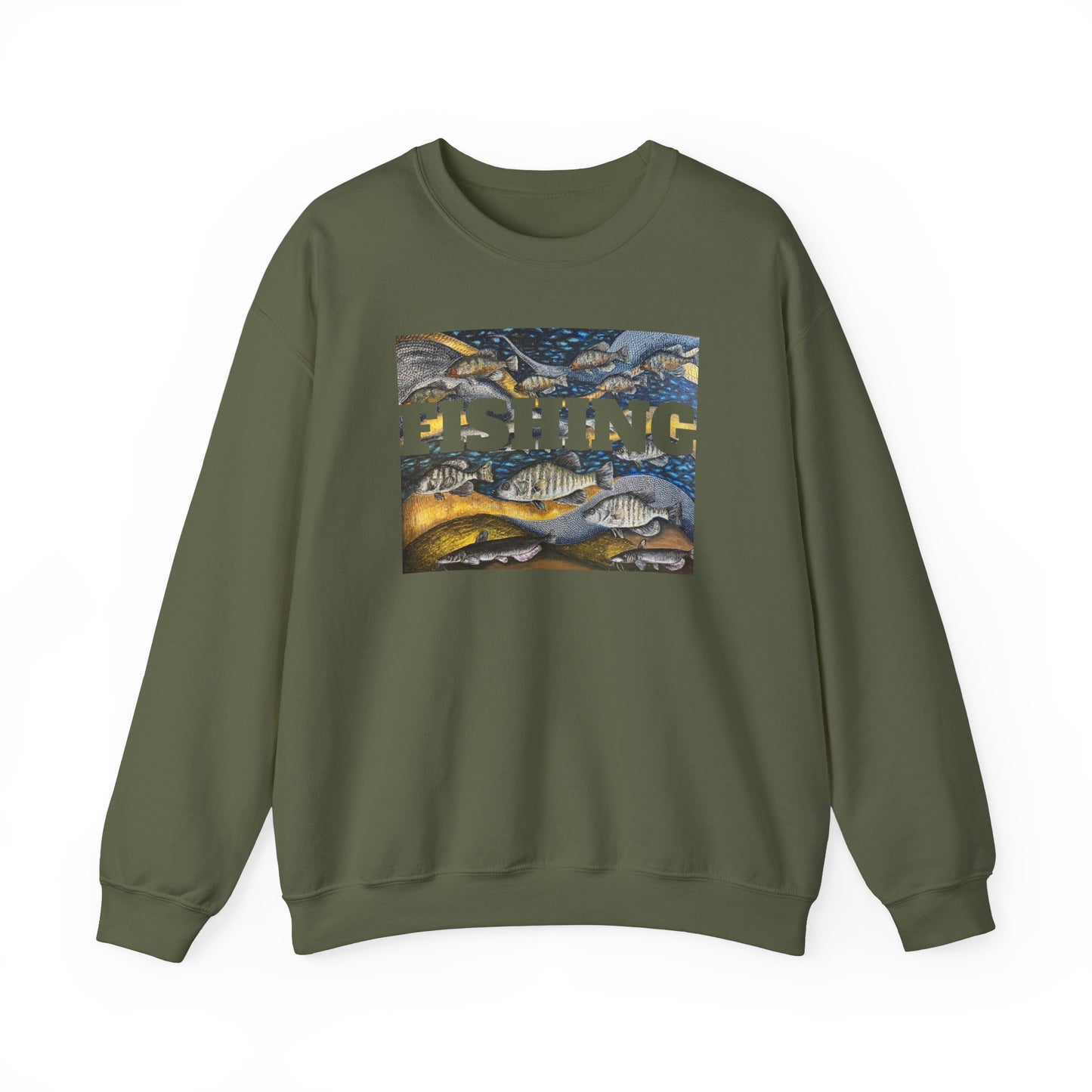 Unisex Heavy Blend™ Crewneck Sweatshirt, Get Lucky Fishing, Original Artwork, FrediFreds Home Collection