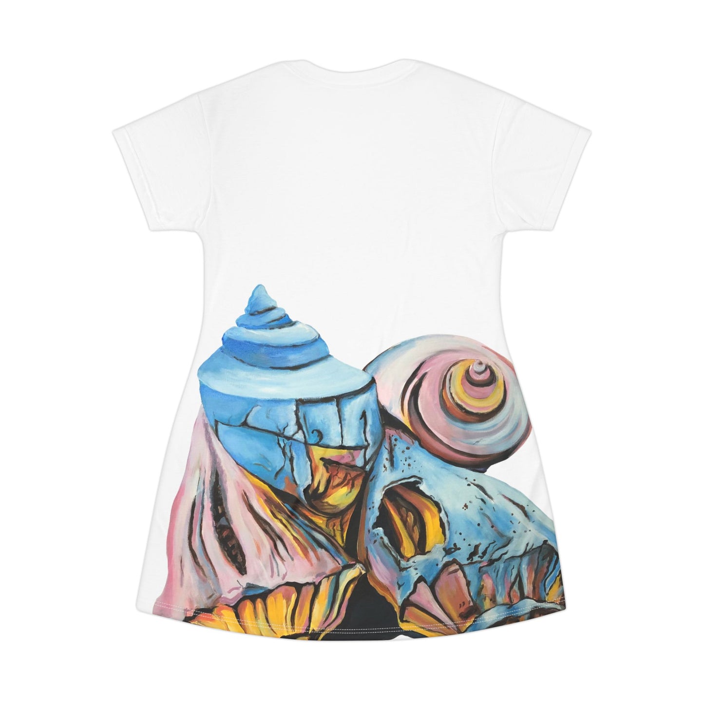 T-Shirt Dress (AOP), Artsy Pastel Beach Shells