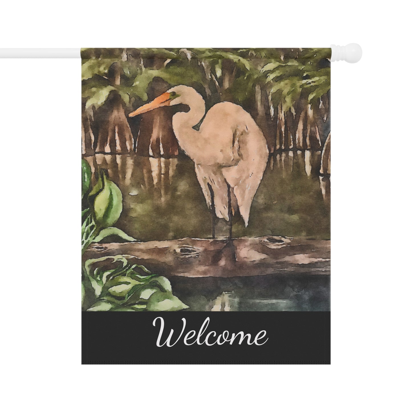 Garden & House Banner, Watercolor, Egret Perch, FrediFreds Home Collection