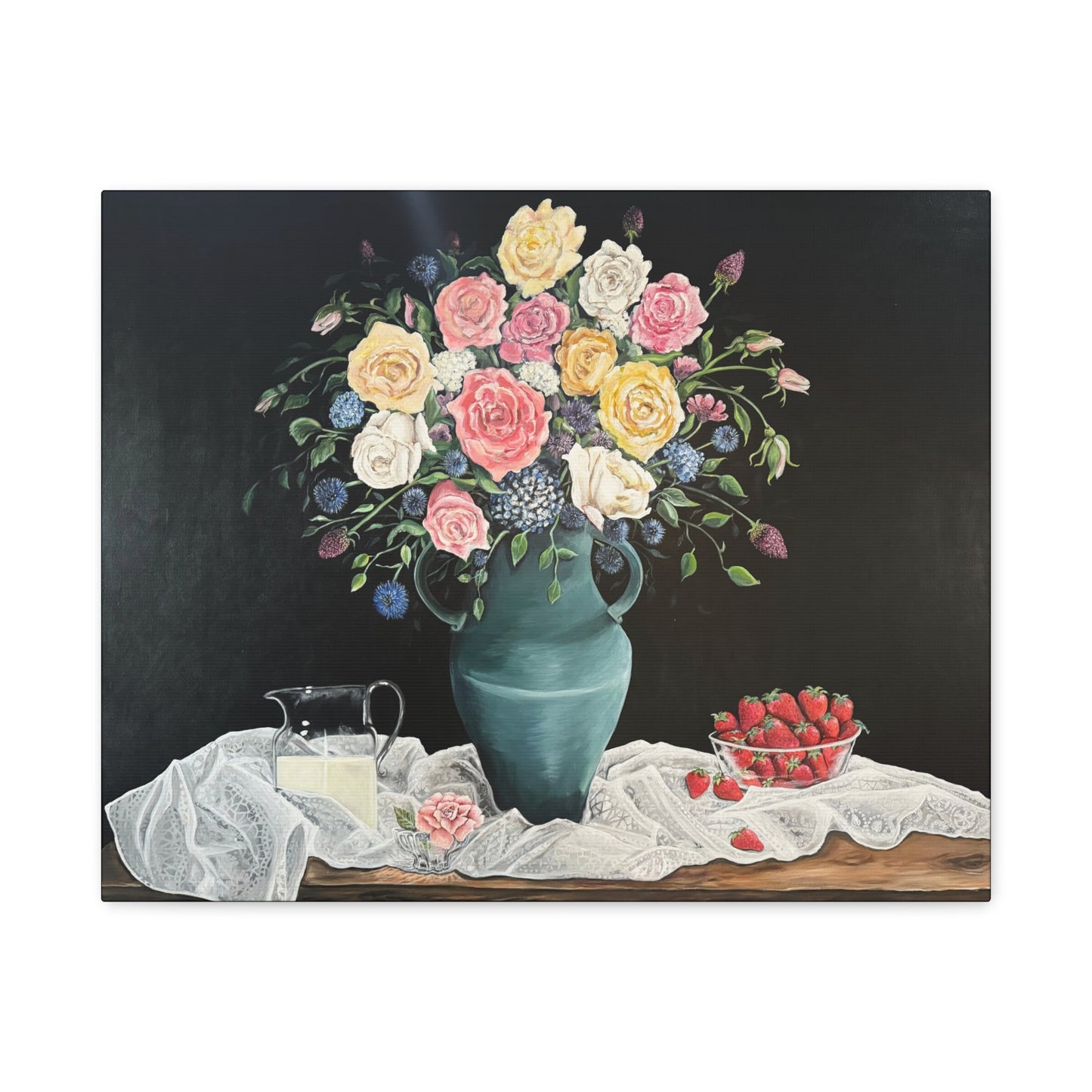 Matte Canvas, Stretched, 1.25", Strawberries and Lace, FrediFreds Home Collection