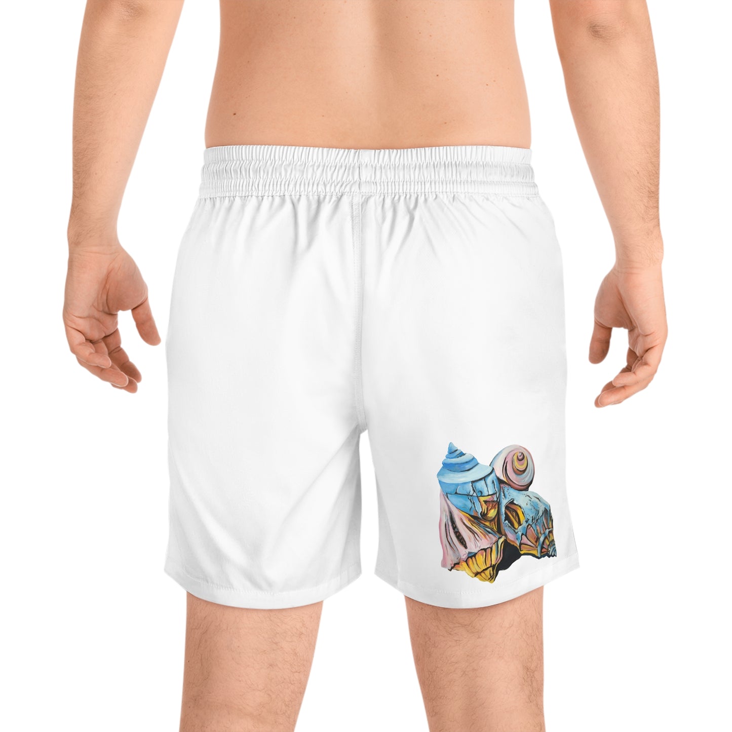 Men's Mid-Length Swim Shorts (AOP), Artsy Pastel Beach Shells, Beachwalker Club Collection