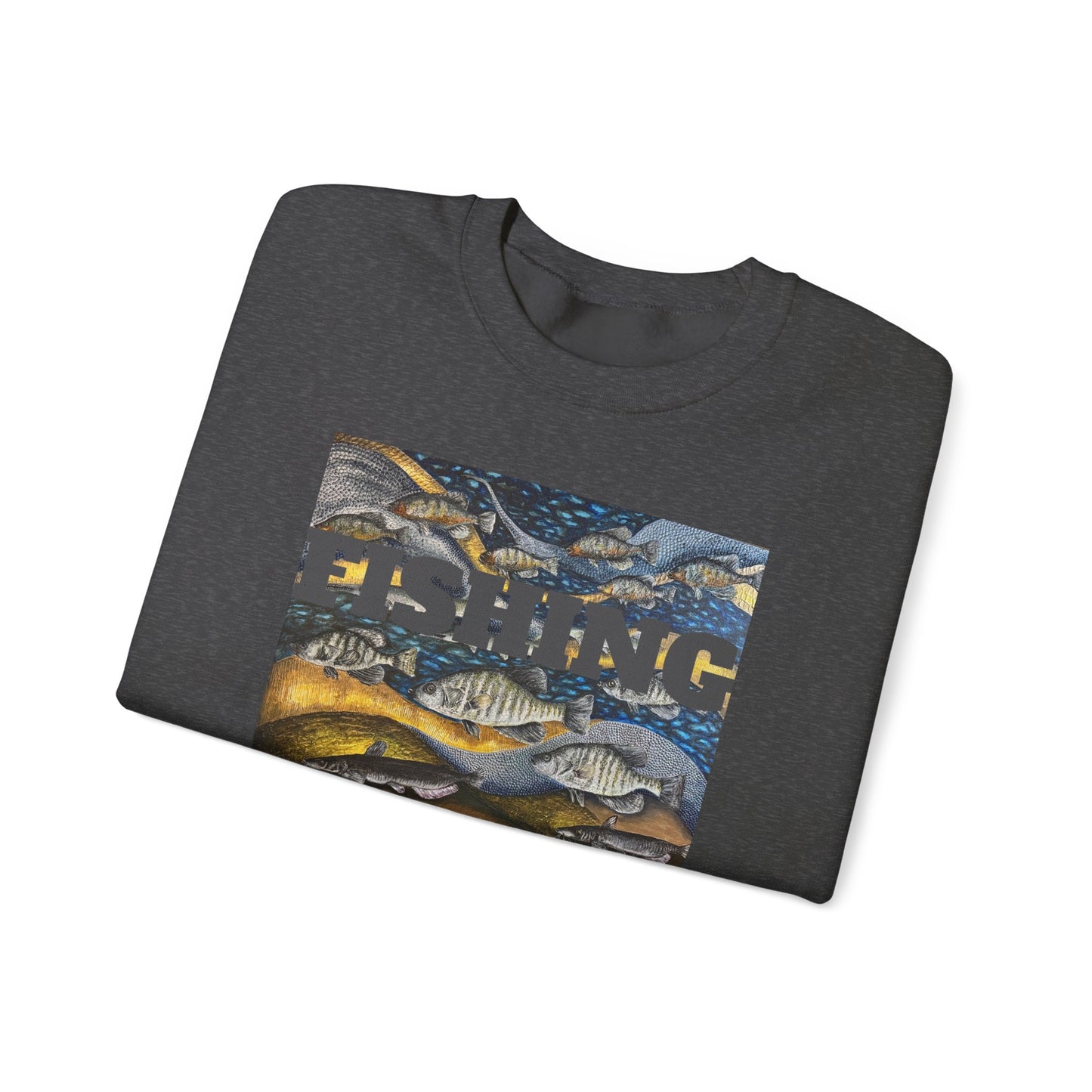 Unisex Heavy Blend™ Crewneck Sweatshirt, Get Lucky Fishing, Original Artwork, FrediFreds Home Collection
