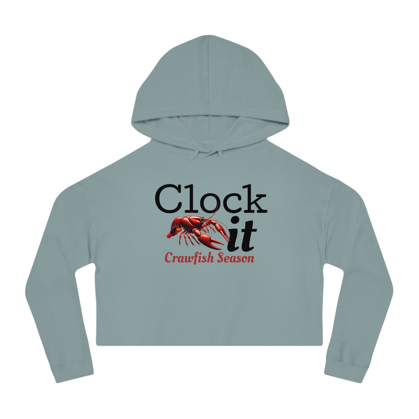 Women’s Cropped Hooded Sweatshirt, Clock It (Crawfish Season),  Life on the Bayou Collection