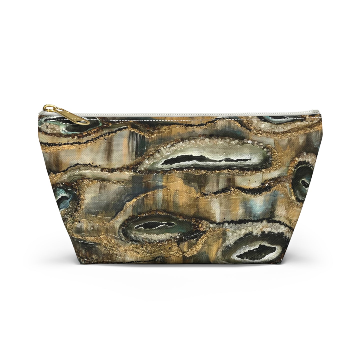 Accessory Pouch w T-bottom,  Abstract Design, Earth Tones, Creek Bed, Life on the Bayou Collection