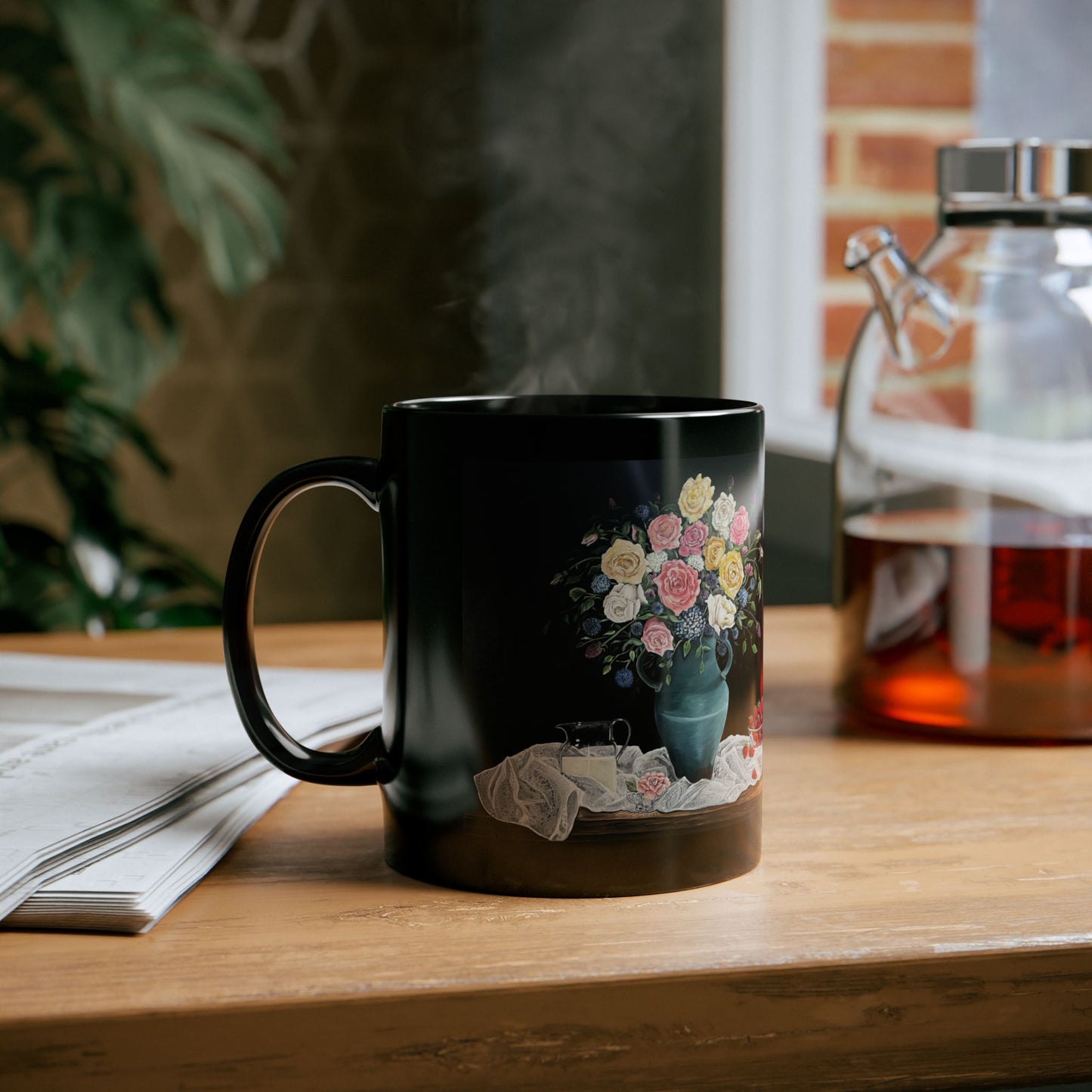 Black Mug (11oz, 15oz), Strawberries, Fruits of the Spirit, Coffee Devotion, FrediFreds Home Collection