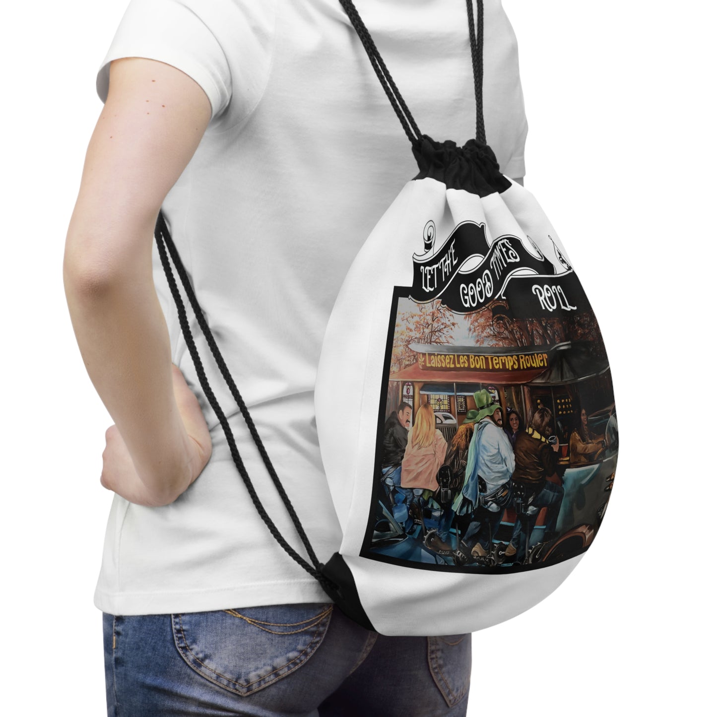 Drawstring Bag With Printed Design "Let the Good Times Roll"