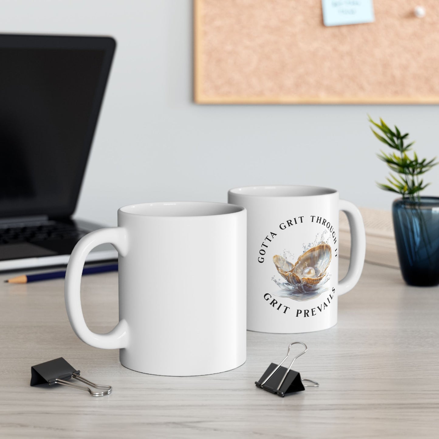 Ceramic Mug, (11oz, 15oz) With Printed Design "Grit Prevails"