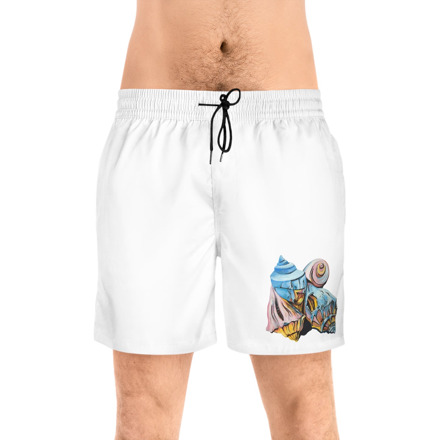 Men's Mid-Length Swim Shorts (AOP), Artsy Pastel Beach Shells, Beachwalker Club Collection