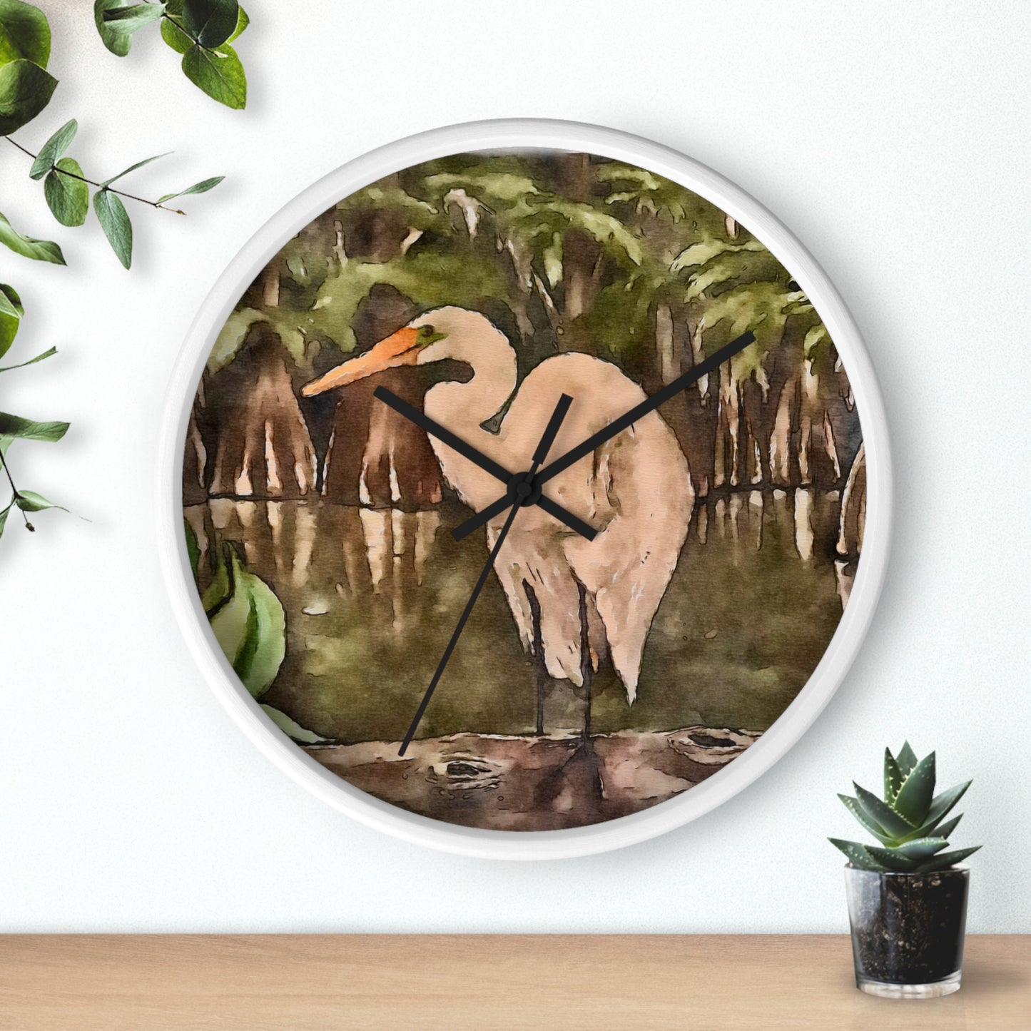 Wall Clock, Watercolor, Egret Perch, Life on the Bayou Collection