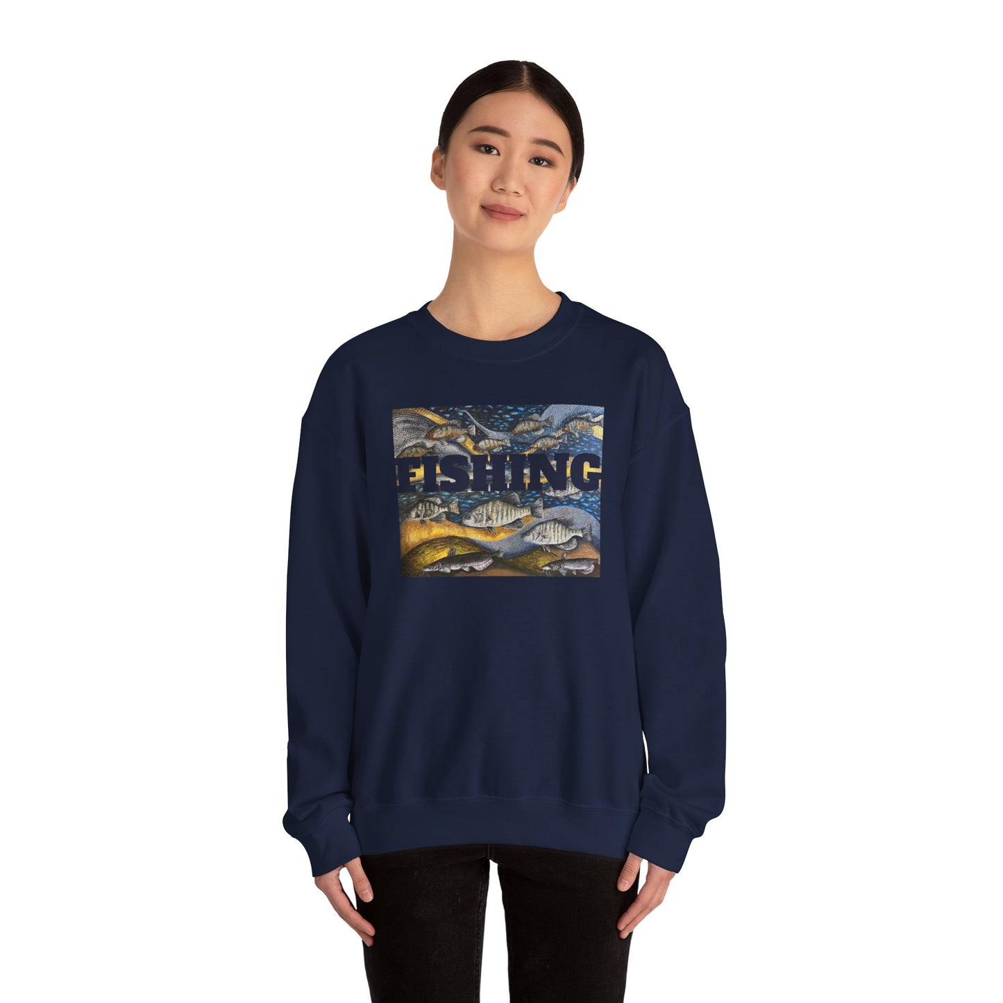 Unisex Heavy Blend™ Crewneck Sweatshirt, Get Lucky Fishing, Original Artwork, FrediFreds Home Collection