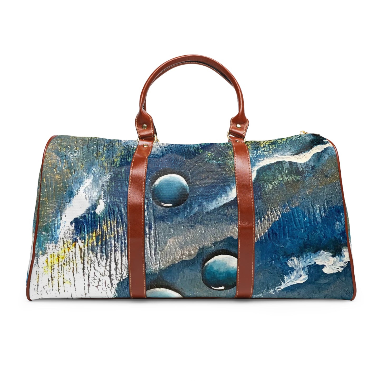 Whimsical Artsy Waterproof Travel Bag, Abstract Ocean Spray Design, Beachwalker Club Collection