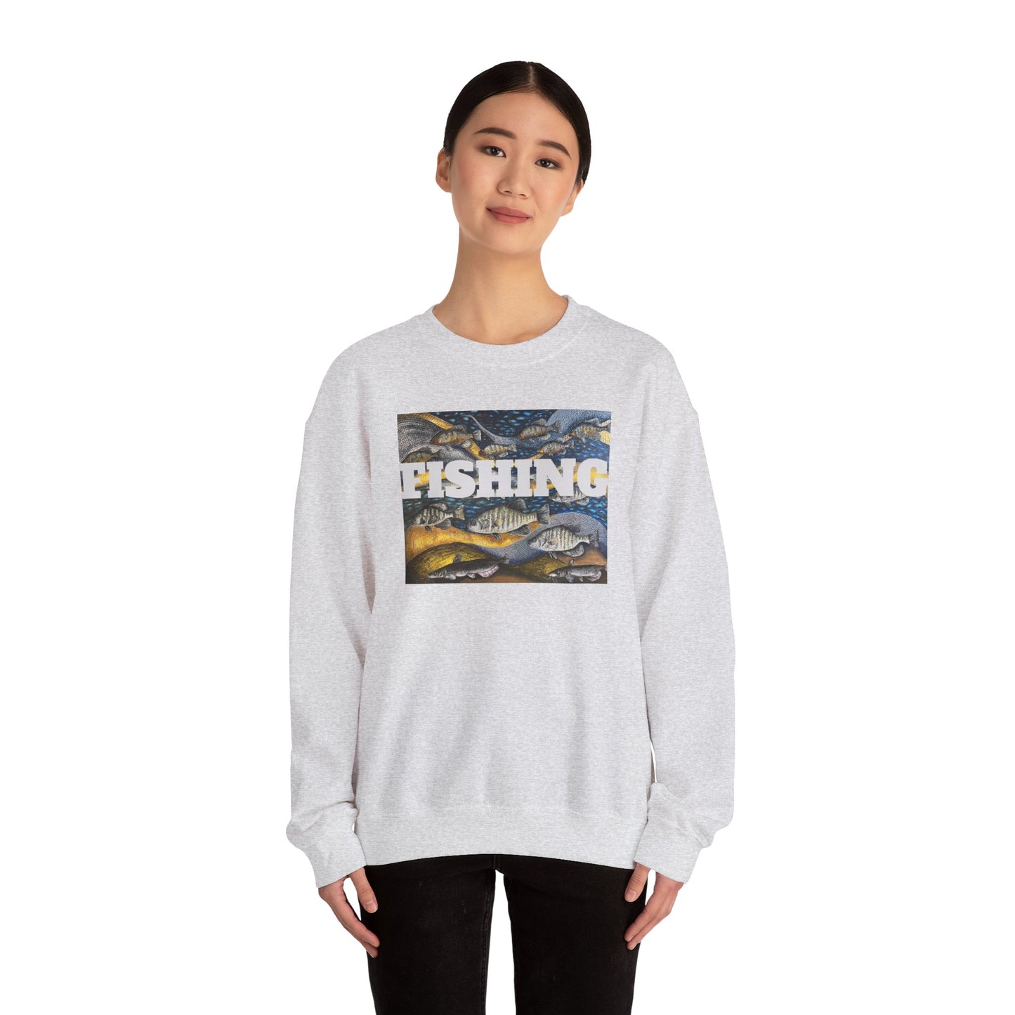 Unisex Heavy Blend™ Crewneck Sweatshirt, Get Lucky Fishing, Original Artwork, FrediFreds Home Collection