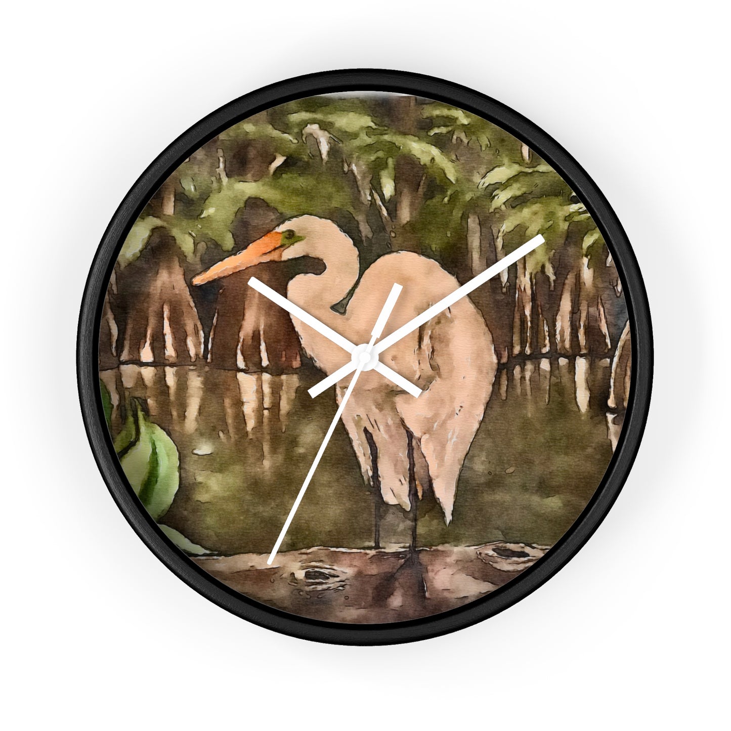 Wall Clock, Watercolor, Egret Perch, Life on the Bayou Collection