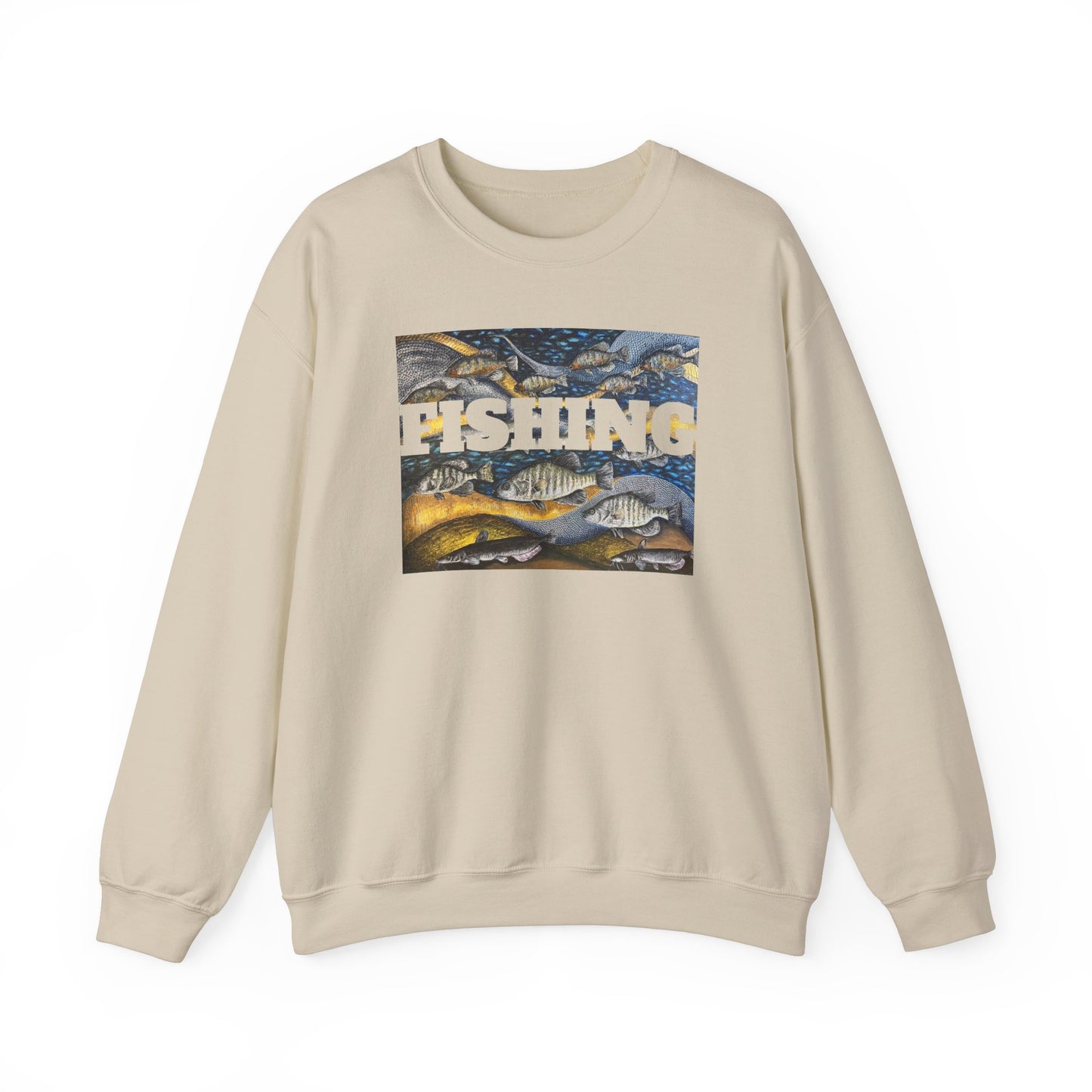 Unisex Heavy Blend™ Crewneck Sweatshirt, Get Lucky Fishing, Original Artwork, FrediFreds Home Collection