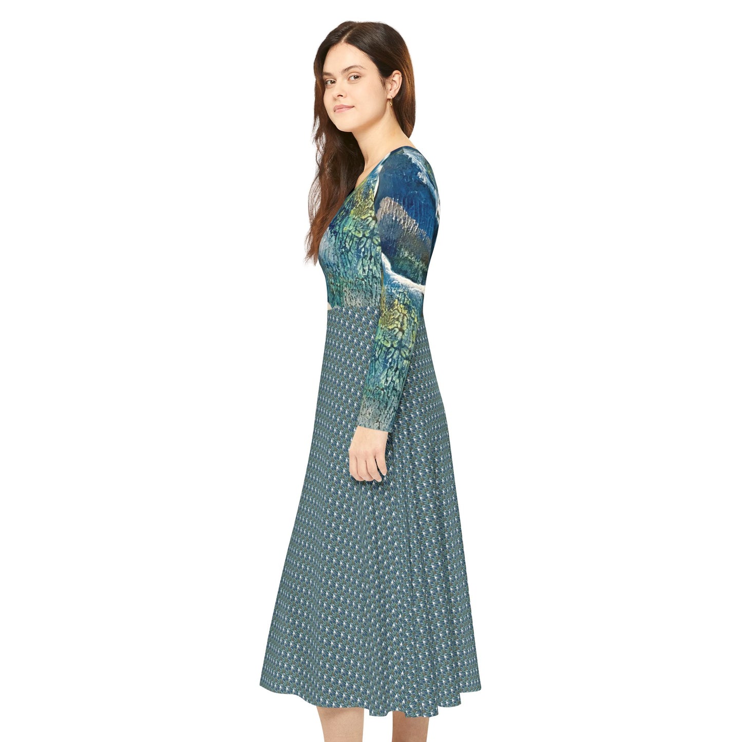 Women's Long Sleeve Modest Dress (AOP), Whimsical, Ocean Spray, FrediFreds Home Collection
