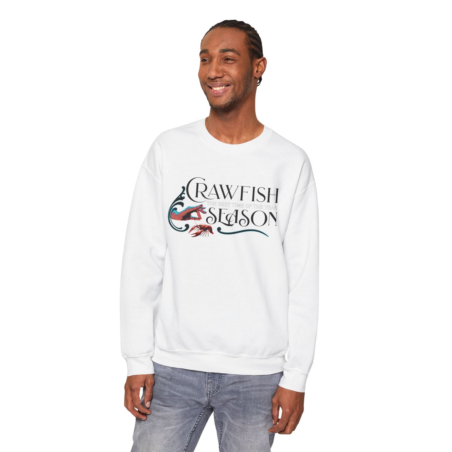 Seasonal Seller Sweatshirt: Unisex, Heavy blend, Maximum profit, Crawfish, Clock It Gesture, Life on the Bayou Collection